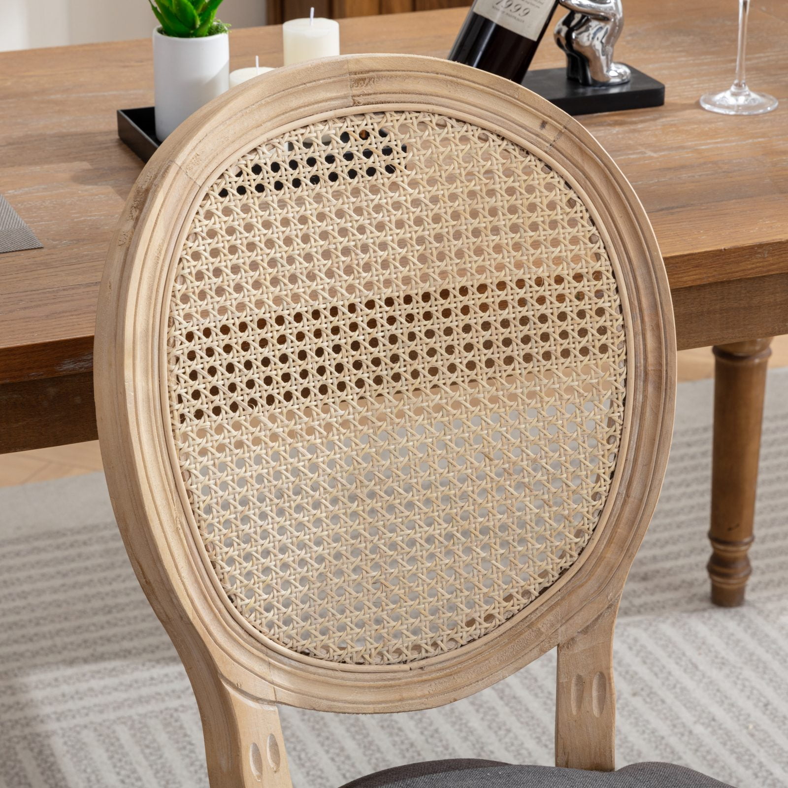 PORKISS Dining Chairs Modern Upholstered Set of 2, French Style Solid Wood Dining Side Chairs, Linen Fabric Dining Chair with Nailhead Trim, Beige A
