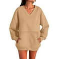 thumbnail image 7 of larppty V Neck Sweatshirt Women Pocket No Hood Oversized Pullover Casual Soft Long Sleeve Tops With Pockets Fall Fashion (Khaki, L), 7 of 7