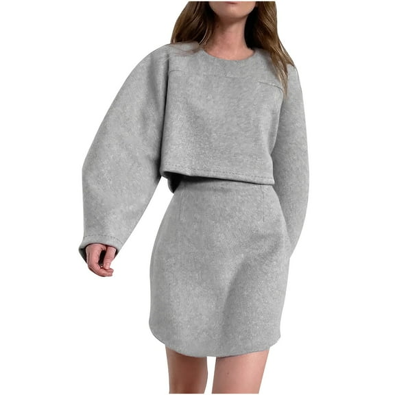 YABCSAZ Sets for Women Fleece Long Sleeve Solid Color Full Zipper Sweatshirts Tops and Mini Skirts 2 Piece Sets Casual Loose Oversize Sets Fall Winter Outfits Christmas Gifts