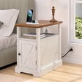 thumbnail image 6 of Hommpa Farmhouse Narrow End Table with Charging Station, Sofa Side Table with Barn Door and Storage Shelf for Small Spaces, Nightstand Bedside Table for Living Room, Bedroom, Rustic White, 6 of 11
