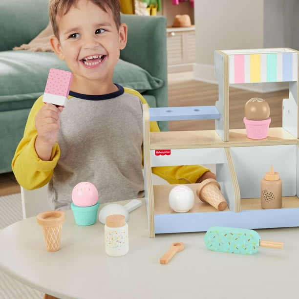 Fisher-Price Wooden Ice Cream Shop Set for Preschool Pretend Play