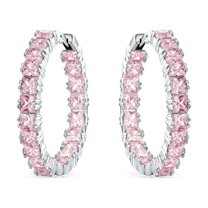 Bling Jewelry Womens Bridal Square CZ Hoop Earrings Princess Cut Inside Out Silver Rose Gold 1.25"