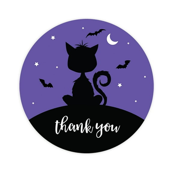 Koyal Wholesale Halloween Thank You Stickers 2 Inch Round 120 Bulk Pk Blk Cat and Bats Labels For Halloween Party Favors