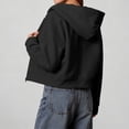 thumbnail image 6 of Hooded Zip Women Cropped Jackets Long Sleeve Sweatshirt with Pocket,Drop Shoulder Casual Fall Winter Daily Home Outdoor Wear,Black,S, 6 of 9