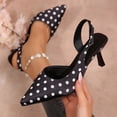 thumbnail image 2 of Women Shoes Slingback Heeled Sandals for Women Wide Width Classic Polka Dot Satin Pointed Closed Toe Thin Stiletto High Heel Adjustable Buckle Dress Pumps Women Shoes Casual Dress Black Heels Summer, 2 of 10