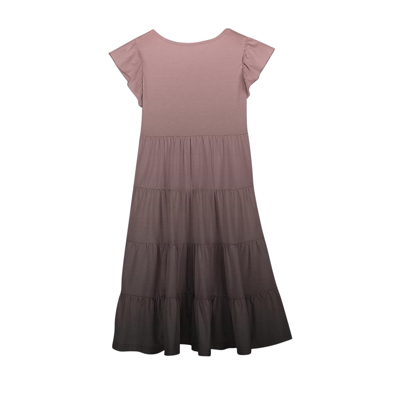 Midi Dresses for Teen Girls Size 6-15 Ruffle Cap Sleeve Sundresses Kids Trendy Gradient Printed Crew Neck Layered Summer Beach Dress