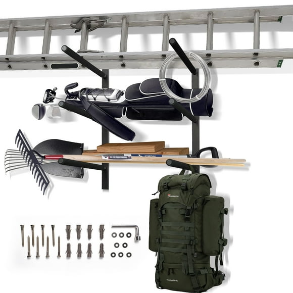 Venom Wall Mount Tool Rack Garage Organizers and Storage, Lumber Storage Rack, 3 Level Utility Racks, Heavy Duty Shelving, Ladder Storage, Wood Storage Shelf, Holds Up To 240lbs