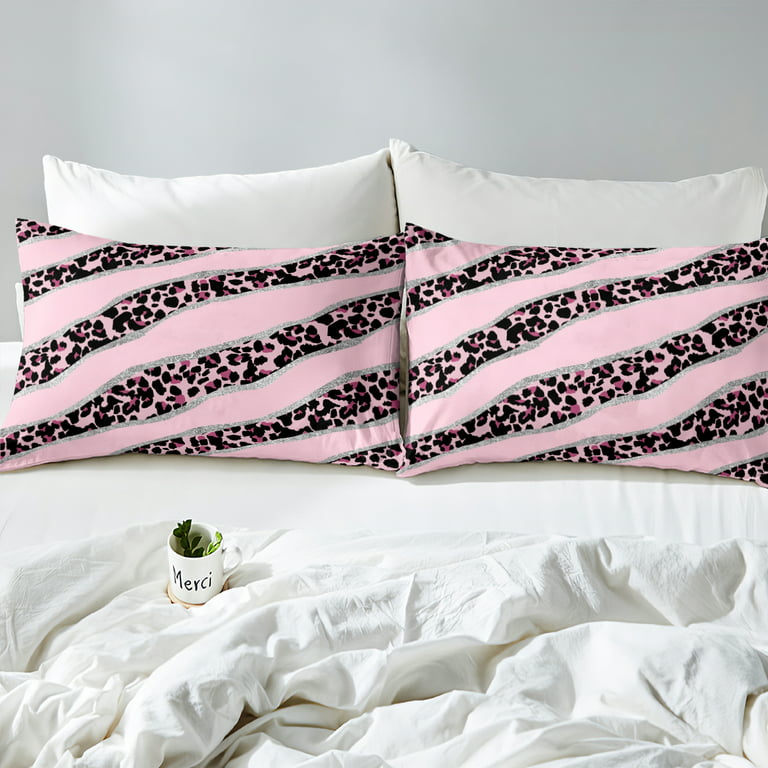 YST Pink Leopard Bedding Sets Queen Kids Cheetah Print Comforter