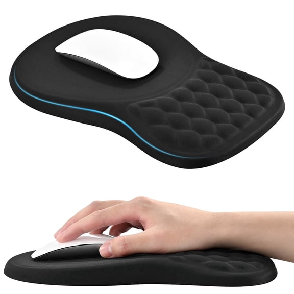 Ergonomic mouse pad with massage design, thick memory foam hand mouse pad, anti-skid polyurethane bottom mouse pad, black