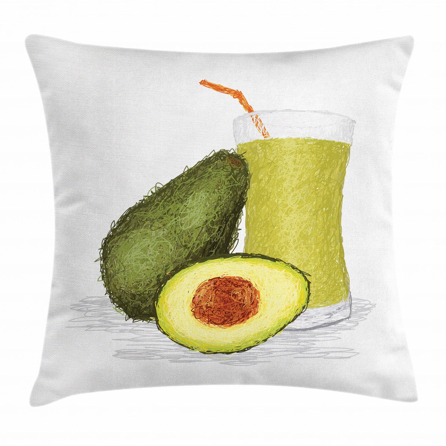 Avocado Throw Pillow Cushion Cover, Artistic Doodle Style Composition of Ripe Avocado Slices