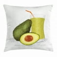 thumbnail image 1 of Avocado Throw Pillow Cushion Cover, Artistic Doodle Style Composition of Ripe Avocado Slices with Smoothie, Decorative Square Accent Pillow Case, 18 X 18 Inches, Orange Green Pale Green, by Ambesonne, 1 of 2