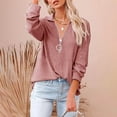 thumbnail image 4 of Túnica con cremallera para mujer Tops de manga larga con cuello en V profundo Blusas holgadas informales Trajes de verano, Rosa, S AweSitey AP003810-16, 4 of 5