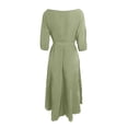 thumbnail image 5 of Women's Dress Three Quarter Sleeve Elegant with Belt and Pocket Chic Midi Dress for Spring Fall Party Office,Green,XL, 5 of 5