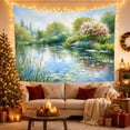 thumbnail image 3 of Garden Pond With Lilies and Flowering Trees, Peaceful Cottagecore Style for Garden Lovers, Floral Wall Art, Mother's Day Gift, Tapestry Wall Hanging for Bedroom and Living Room, 3 of 7