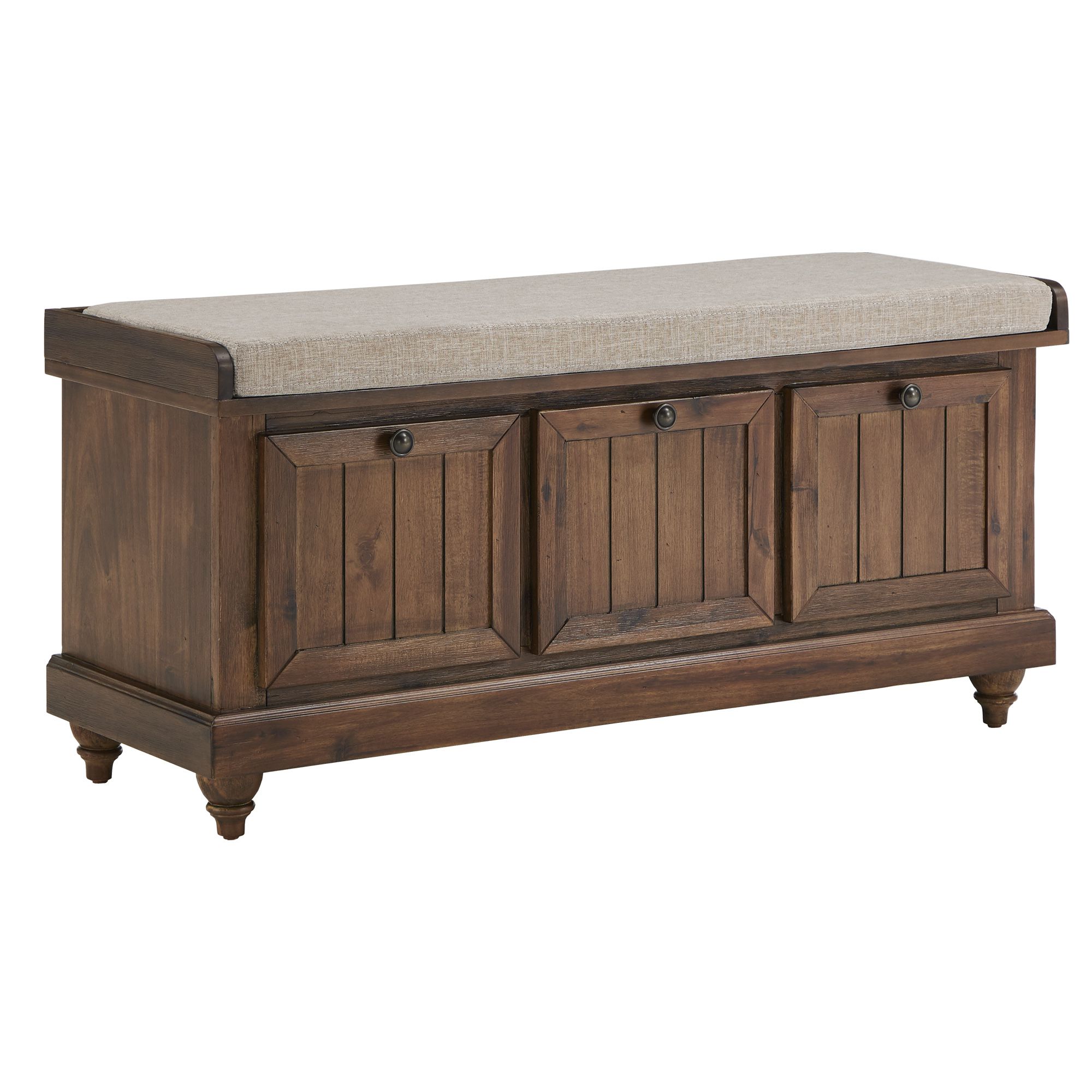 Weston Home Marin Storage Bench with Linen Seat Cushion, Antique Brown Finish