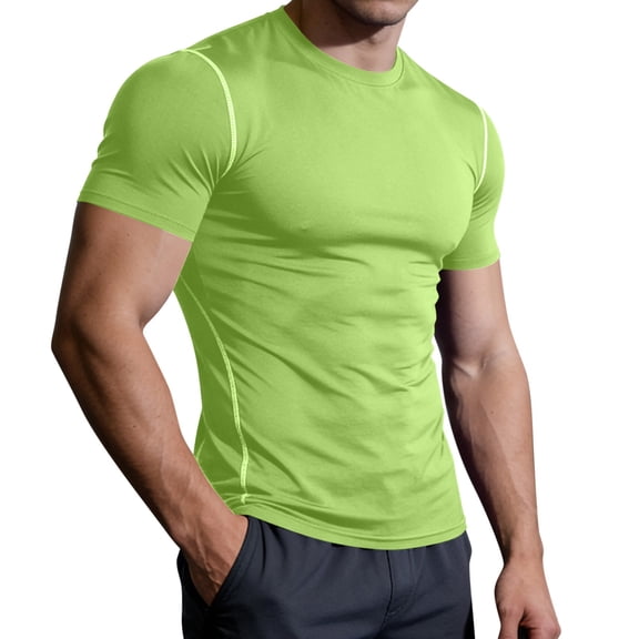 GUZOM Mens Workout Compression Shirt Moisture Wicking Athletic Base Layer Quick Dry Gym Training Top Slim Fit Green S-XXXL,Size XL