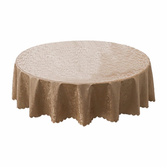 Clearance! DecorUhome Heavy Duty Vinyl Tablecloth Round Table Cloth Wipeable Floral Dining Table Cover Brown