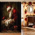 thumbnail image 2 of Manfei Santa Waterproof Shower Curtain 72Wx72L Holiday Bathroom Curtain, Rust Cream, 2 of 5