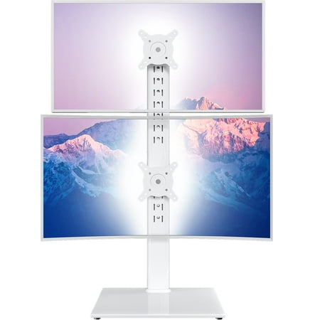 Dual Monitor Stand - Vertical Stack Screen Free-Standing Monitor Riser Fits Two 13 to 34 Inch Screen with Swivel, Tilt, Height Adjustable, Holds One (1) Screen up to 20kg white