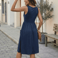 thumbnail image 3 of MLDRA Women's Summer Dresses Casual Sleeveless Sundress Loose Button Elastic Waist Maternity Midi Dress with Pockets Navy Blue S, 3 of 6