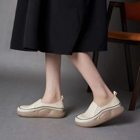 

SBYOJLPB 2024 New Products！New Casual Loafers Women s Thick Bottom One Foot Stirrup Maternity Shoes Soft Leather Retro Single Shoes Women s Shoes Casual Shoes Beige 7.5(40)