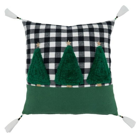 Saro Lifestyle Trees Design Plaid Down Filled Throw Pillow