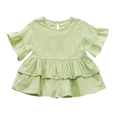 

Dresses for Teens Girls Short Sleeve Fashion Dress Solid Print Green 120