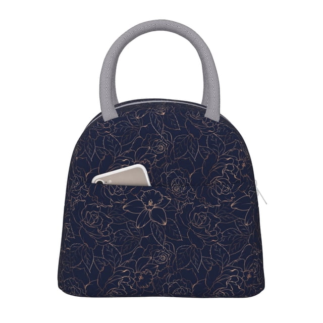 Balery Copper-Gold Gloss Outline Navy Dark Blue Bolsa de Almuerzo para Mujeres, Caja de Almuerzo, Bolsa de Almuerzo Pequeña Impermeable, Tote de Almuerzo Reutilizable con Gran Capacidad