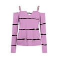 thumbnail image 4 of V Neck Long Sleeve Shirts for Women Cold Shoulder Tee Solid Graphic Color Block Casual Plus Size Tunic Tops Fashion Pullover(Purple,S), 4 of 5