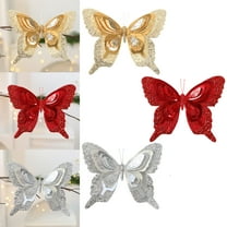 Yhmxh Christmas Tree Butterfly Ornaments Large Butterfly Clip Christmas Tree Decor Glitter Butterflies Xmas Butterflies Wall Hanging Decor with Clips for Christmas Tree Wreath