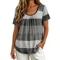 thumbnail image 3 of Lumistal Plus Size Women Summer Tops Thin Breathable Casual T-Shirts Striped Blouse Short Sleeve Top Basic Tee Fashion Leisure Tshirt for Women Going Out Tops XL-5XL Grey XXXXL, 3 of 7