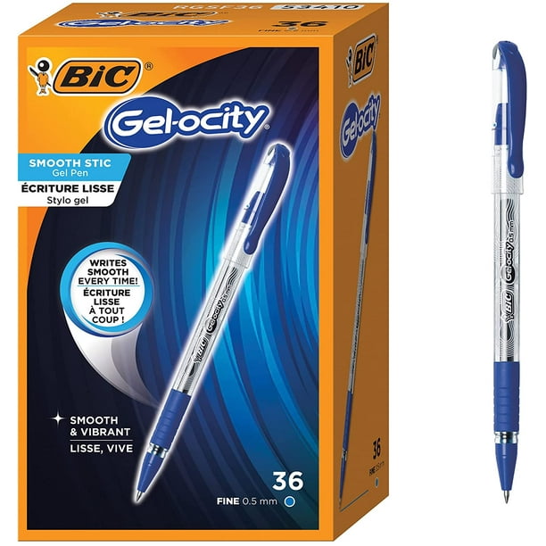 Stylo gel BIC Gel-ocity Smooth, pointe fine (0,5 mm), bleu, pour une  expérience d'écriture fluide et sans effort, 36 points 