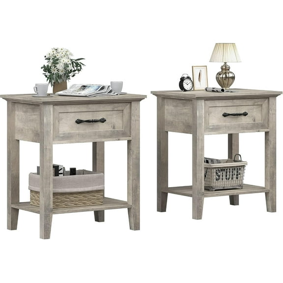 Nightstand, Wood Bedside Table With 1 Drawer and Open Storage Shelf, Industrial Side Table, Versatile Beside End Table for Bedroom, Office, Sofa, Couch, Small Spaces
