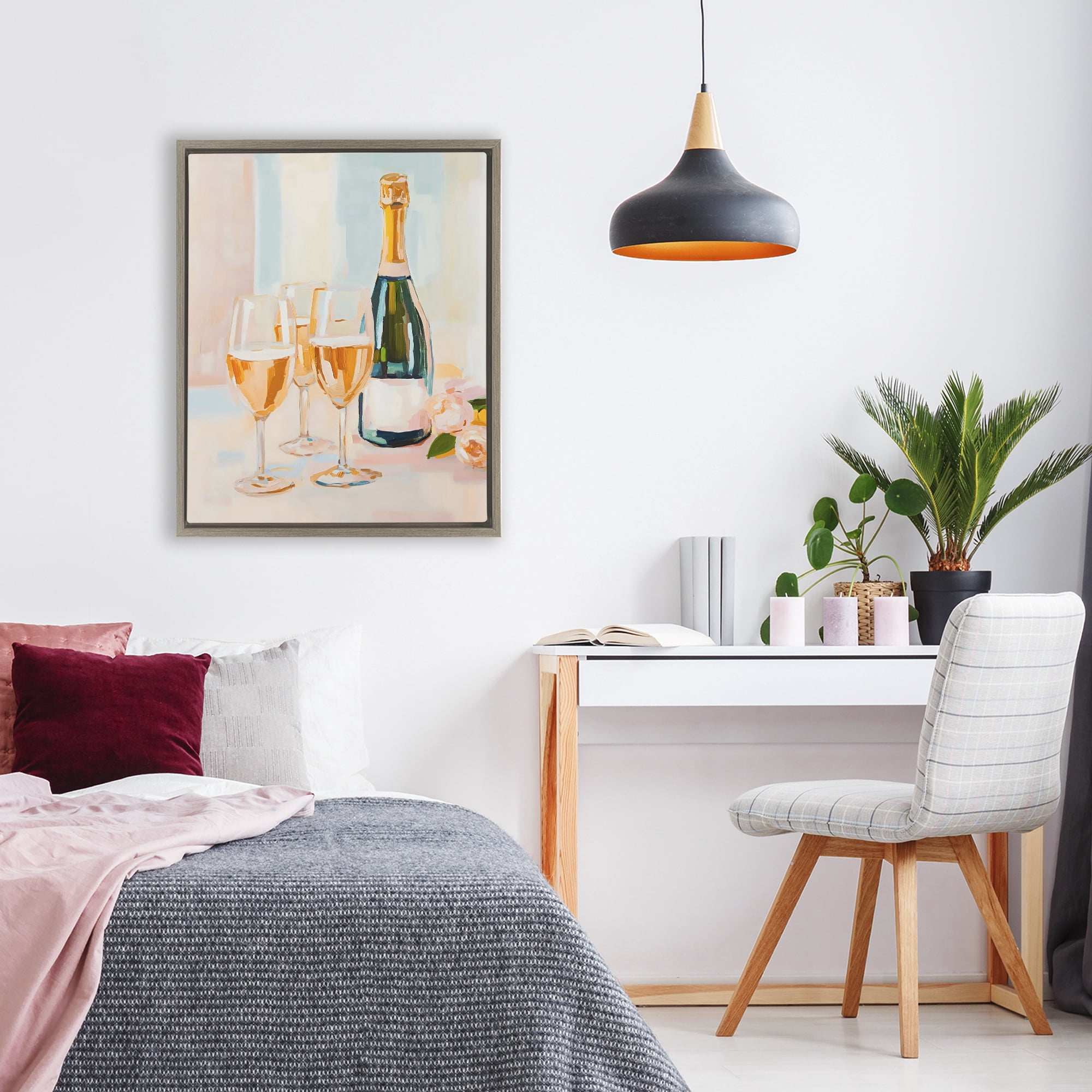 Stupell Industries Champagne Triple Toast Brown Framed Floater Canvas Wall Art, design by The Prints Vibe