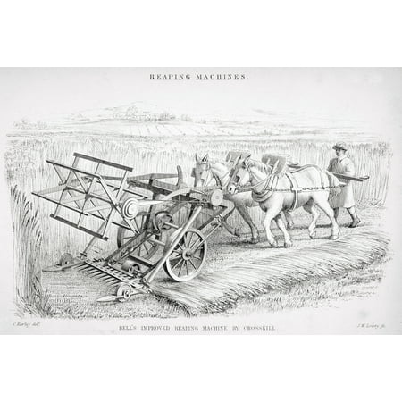 Bells Improved Reaping Machine By Crosskill Designed By Patrick Bell Built By Crosskill From Print Circa 1850 Engraved By JW Lowry After Cornelius Varley Canvas Art - Ken Welsh  Design Pics (34 x