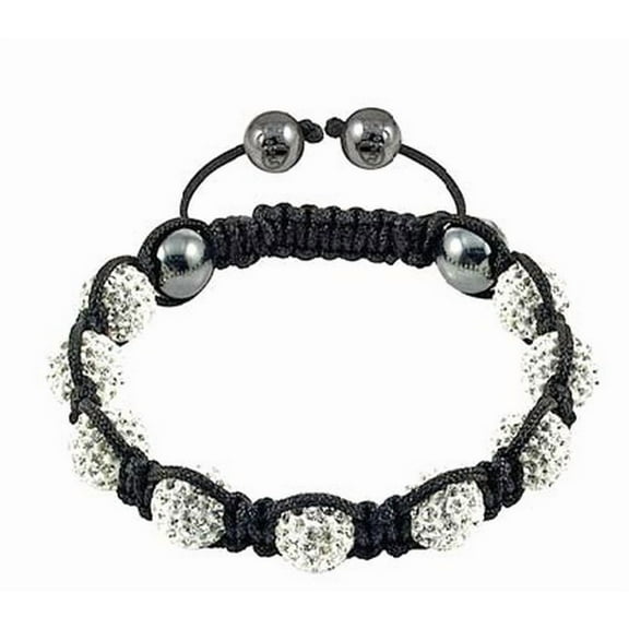 White CZ Black Cord Simulated Onyx Macrame Beaded Bracelet