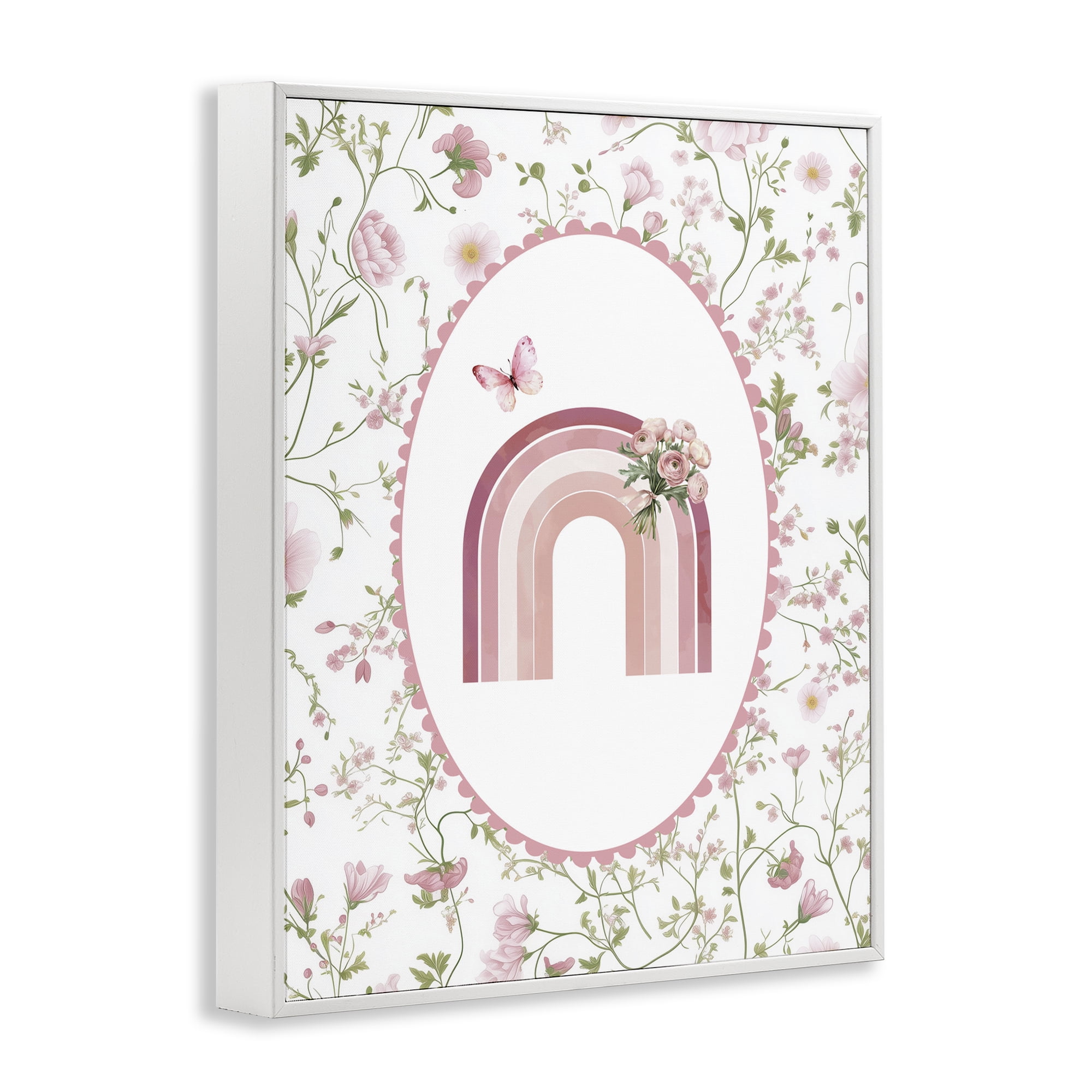 Delicate Florals & Rainbow White Framed Giclee Art, design by Christine Simpson Art