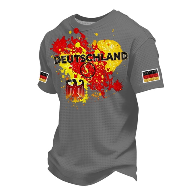 Women's Germany Football Graphic T-Shirt, Men's Soccer Graphic T-Shirt, Casual Short Sleeve Sports Top for Workout for Soccer Tournament 2026 Light Gray Size: 2XL