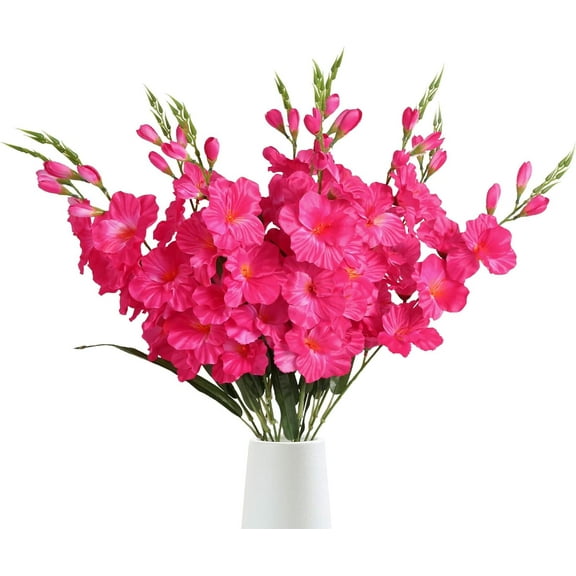 Gladiolus Artificial Flowers Bulk 3.3in Gladiolus Flowers Silk Gladiolus Flowers with Stems Artificial Gladiolus Flowers Faux Gladiolus for Home Wedding Office Decoration(Hot Pink)