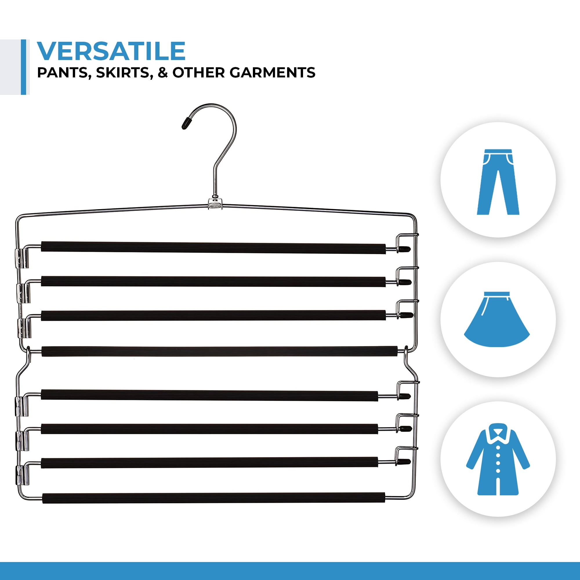 USTECH 8-Tier Folding Space Saving Metal Pants Hanger with Non Slip Swing Arms, 3 Pack