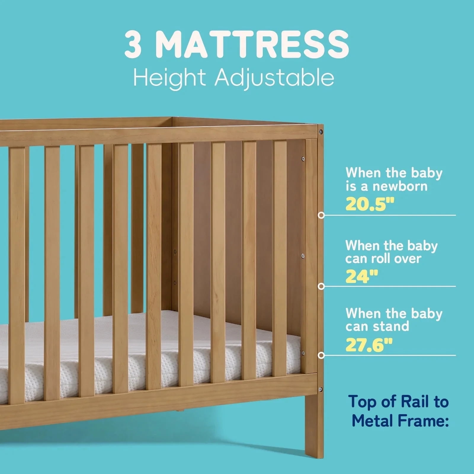 HARPPA 5-in-1 Convertible Baby Crib for Infant to Toddler, Natural Wood,Greenguard Gold Certified
