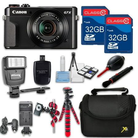Canon Powershot G7 X Mark II Black HS Point and Shoot Digital Camera, W/ Case + 64GB Memory + Flash + Tripod + Case + Cleaning Kit + More