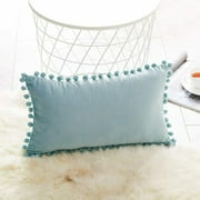 Airi Homes 12" x 20" Vibrant Luxury Plush Cushion Pom Pom Velvet Lumbar Decorative Soft Cushion Throw Pillow