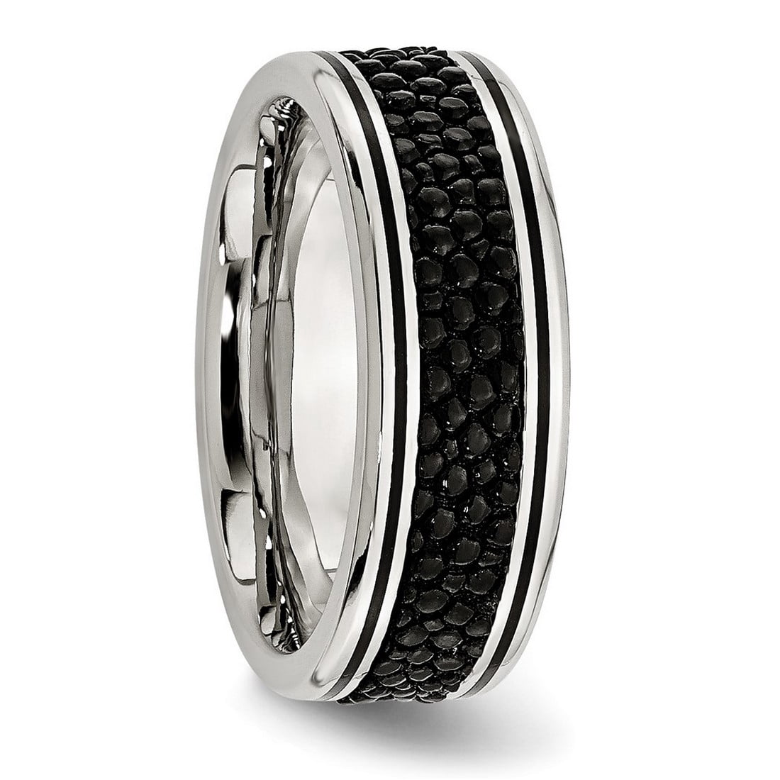 Stainless Steel Polished Grooved Stingray Textured 8mm Ring Size 9 Ring for Women
