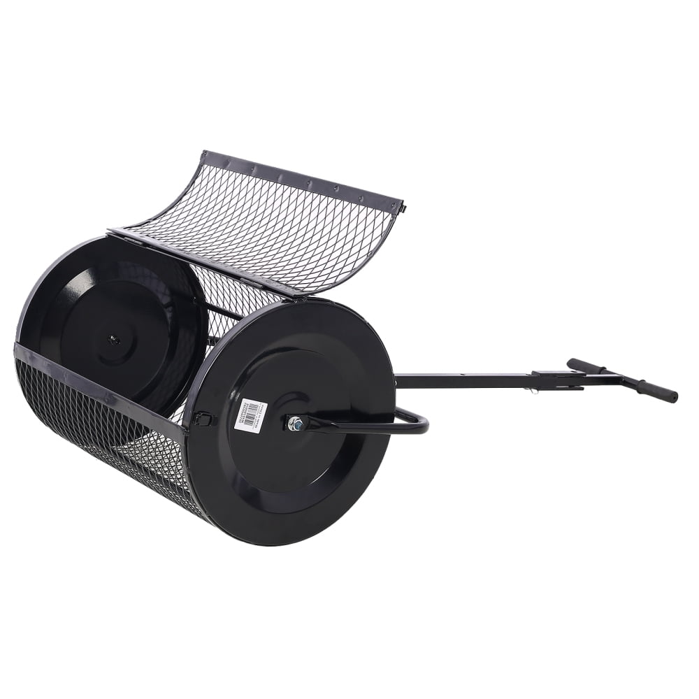 Gzxs 36 Inch Compost Spreader and Peat Moss Spreader - Roller Lawn Spreader - Top Soil, Manure, Mulch, Top Dressing Spreader - Lawn and Garden Metal Mesh Basket Compost Spreader for Lawn - Black