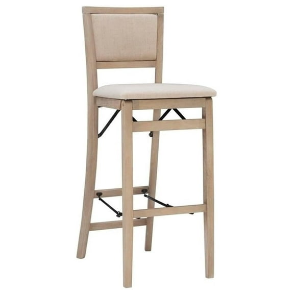 Keira Folding Bar Stool with Padded Seat and Back in Gray Wash Wood