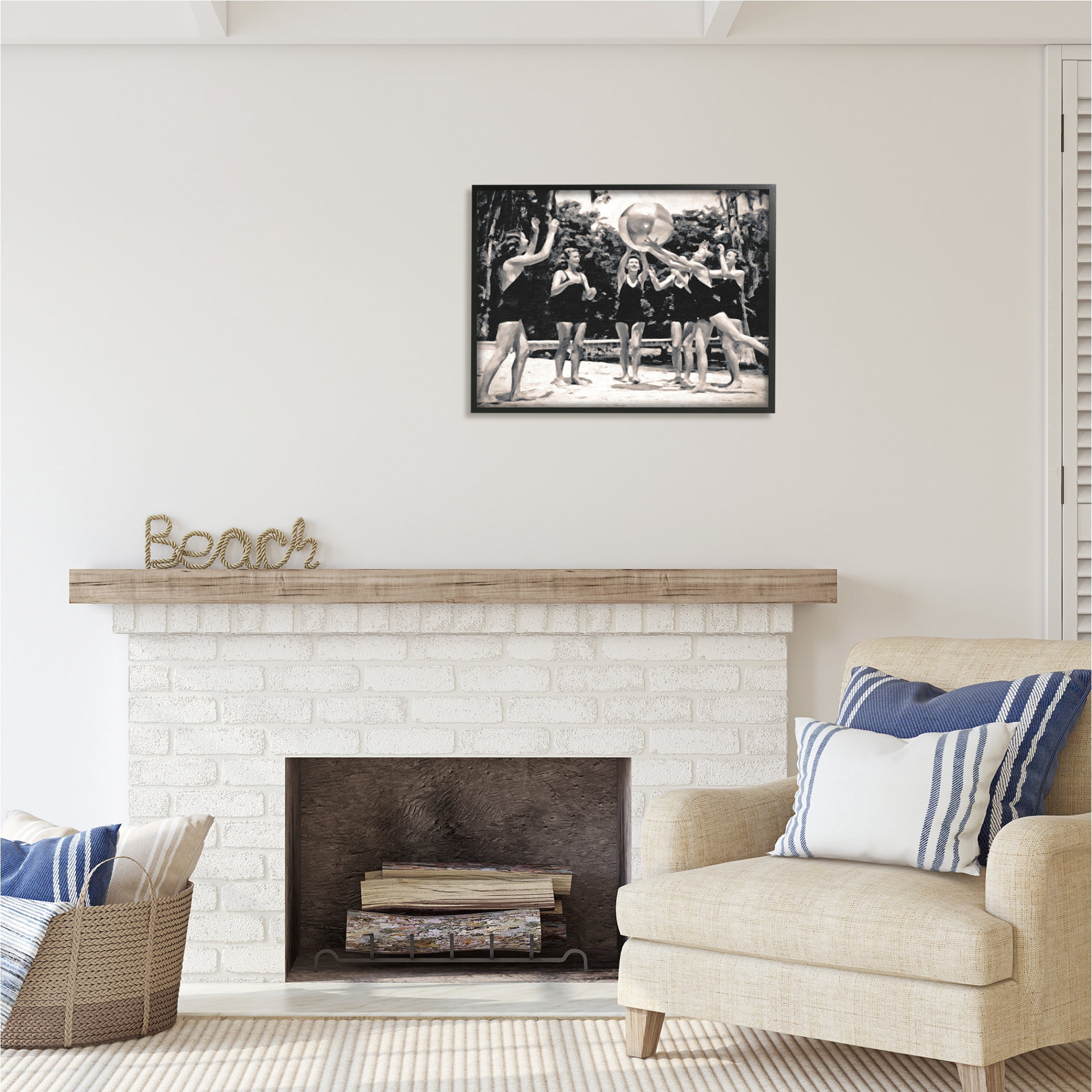 Stupell Industries Vintage Beach Girls Nature Photography Black Framed Art Print Wall Art, 30 x 24