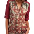 thumbnail image 3 of Gvmfive Women's V-Neck 3/4 Sleeve Zip Front Floral Tunic Casual Top Blouse, 3 of 5
