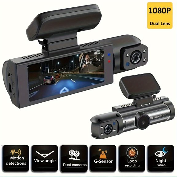Cámara dual 1080P, cámara de tablero para autos, frontal e interior, cámara para auto con visión nocturna por infrarrojos, grabación en bucle