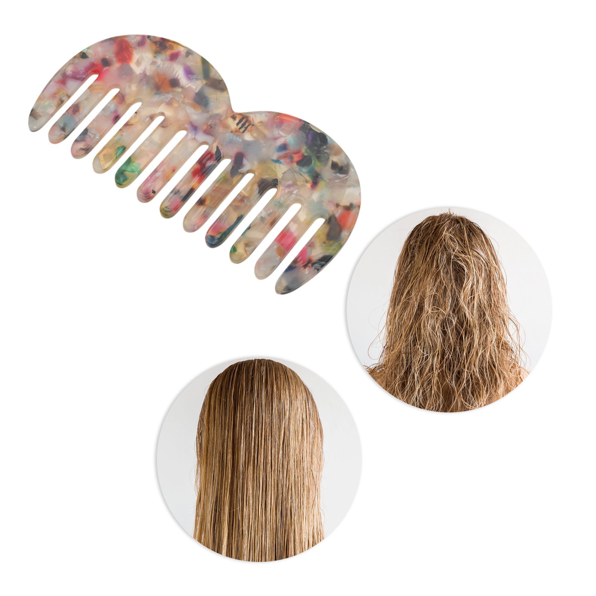 Unique Bargains 1 Pc M Shaped Marble Wide Tooth Comb for All Hair Types Care Multicolored